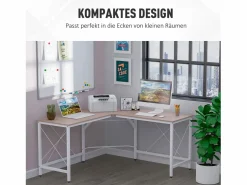 Outlet Escritorio esquinero en forma de L, MDF, color natural (150x150x76 cm) Marru00f3n
