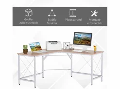 Outlet Escritorio esquinero en forma de L, MDF, color natural (150x150x76 cm) Marru00f3n