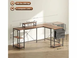 Online Escritorio esquinero en forma de L con almacenaje modular, madera, marrón rústico (168x120x90cm) Marru00f3n