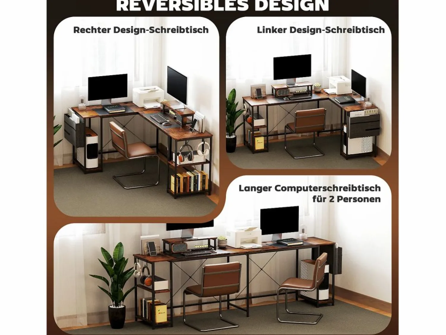 Online Escritorio esquinero en forma de L con almacenaje modular, madera, marrón rústico (168x120x90cm) Marru00f3n