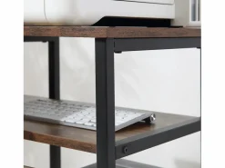 Escritorio esquinero en forma de L, con estantes y cajón, metal, madera, marrón (135x90x79 cm) Negro