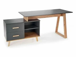 Outlet Escritorio esquinero Vitim XL 2 cajones antracita y madera Escritorio Rinconero