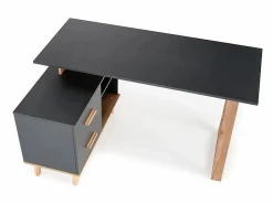 Outlet Escritorio esquinero Vitim XL 2 cajones antracita y madera Escritorio Rinconero