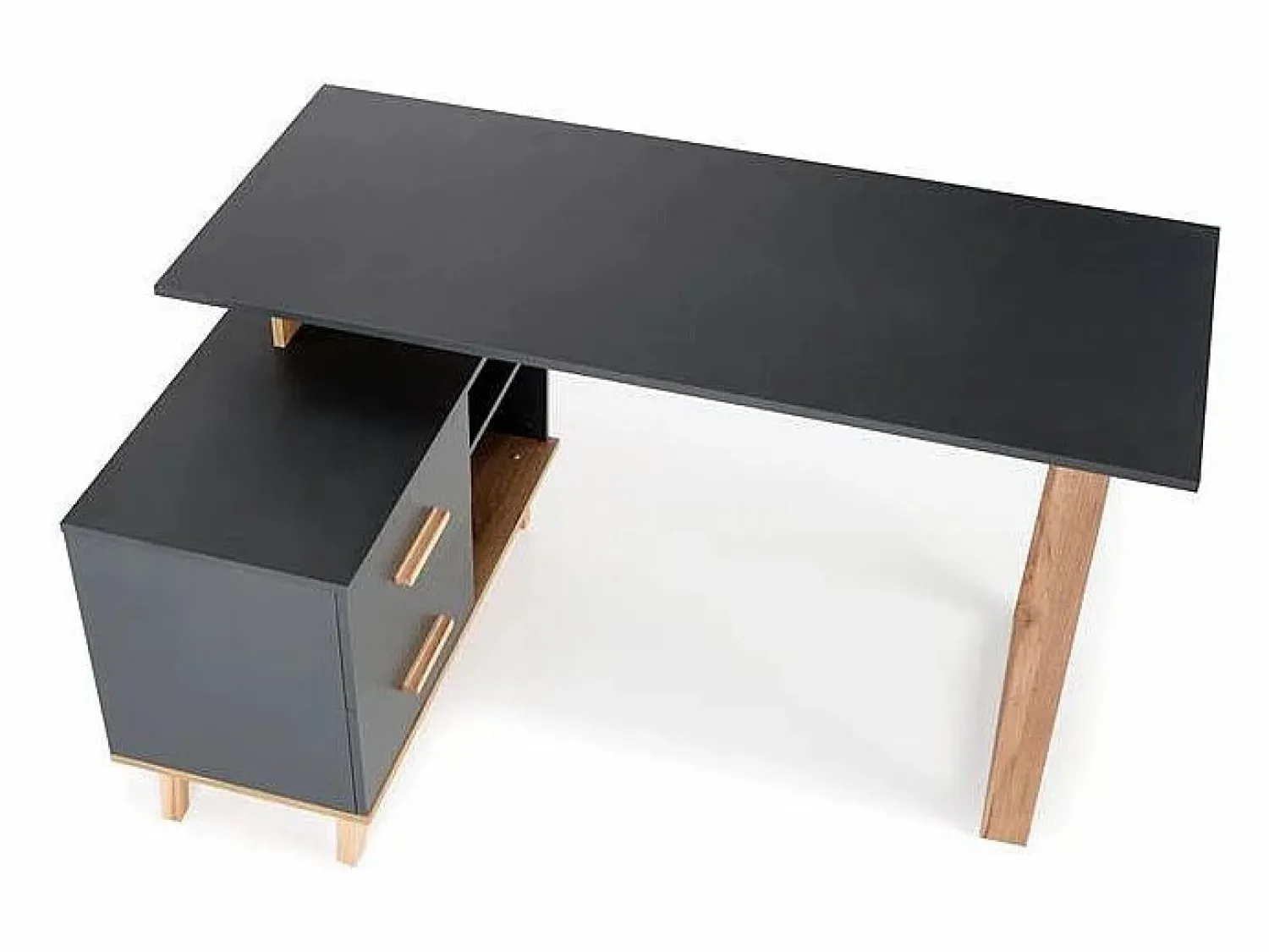 Outlet Escritorio esquinero Vitim XL 2 cajones antracita y madera Escritorio Rinconero