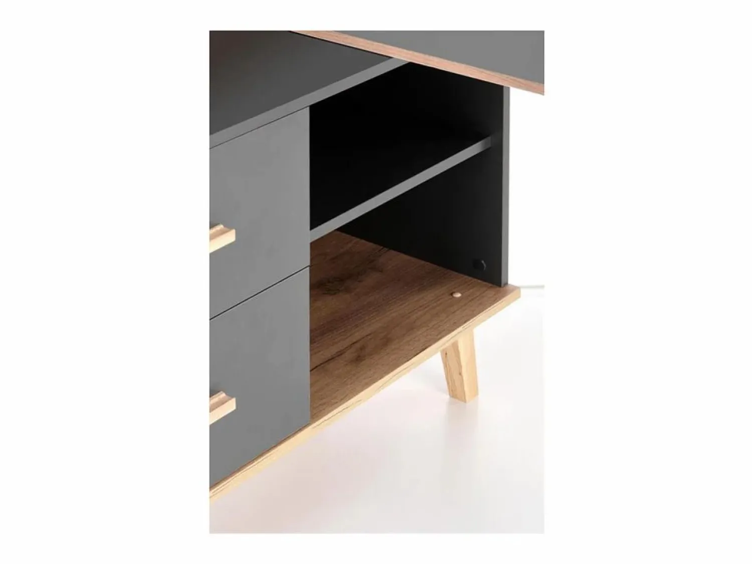 Outlet Escritorio esquinero Vitim XL 2 cajones antracita y madera Escritorio Rinconero