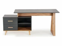 Outlet Escritorio esquinero Vitim XL 2 cajones antracita y madera Escritorio Rinconero