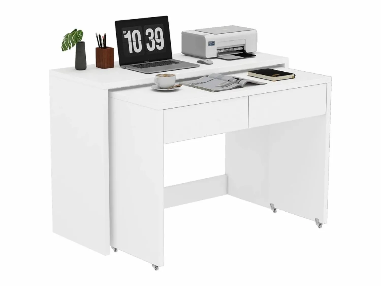 ModernLuxe Escritorio extensible 110×40×78 cm - combinación flexible - con ruedas - certificado FSC -