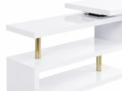 Hot Vente-unique Escritorio extensible con plataforma giratoria 360° en MDF lacado y dorado - NICEPHORE II Blanco