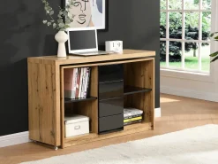 Vente-unique Escritorio extensible con tablero giratorio 360° en MDF natural y negro - PAVELO