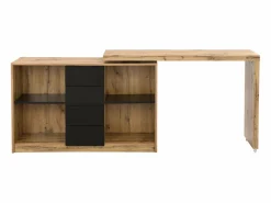 Vente-unique Escritorio extensible con tablero giratorio 360° en MDF natural y negro - PAVELO