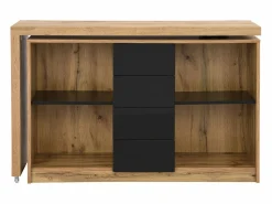 Vente-unique Escritorio extensible con tablero giratorio 360° en MDF natural y negro - PAVELO