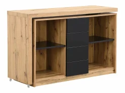 Vente-unique Escritorio extensible con tablero giratorio 360° en MDF natural y negro - PAVELO