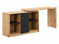 Vente-unique Escritorio extensible con tablero giratorio 360° en MDF natural y negro - PAVELO
