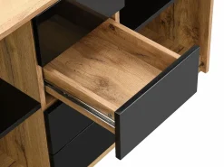 Vente-unique Escritorio extensible con tablero giratorio 360° en MDF natural y negro - PAVELO