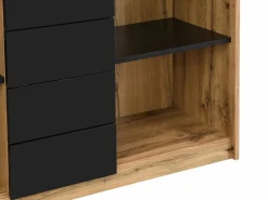 Vente-unique Escritorio extensible con tablero giratorio 360° en MDF natural y negro - PAVELO