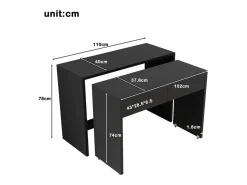 Discount ModernLuxe Escritorio extensible 110x40x78 cm - Escritorio + cómoda de cajones - Ruedas - Tablero robusto - Paneles de partículas - Negro