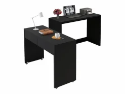 Discount ModernLuxe Escritorio extensible 110x40x78 cm - Escritorio + cómoda de cajones - Ruedas - Tablero robusto - Paneles de partículas - Negro