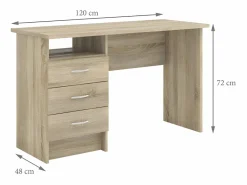 Discount ebuy24 Escritorio Fula 3 cajones estructura roble. Marru00f3n