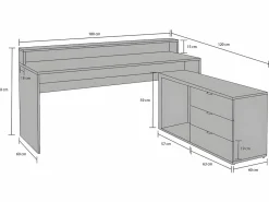 Vente-unique Escritorio gaming de esquina - Con LED - 3 cajones y 2 estantes - MDF - Gris - NEHA