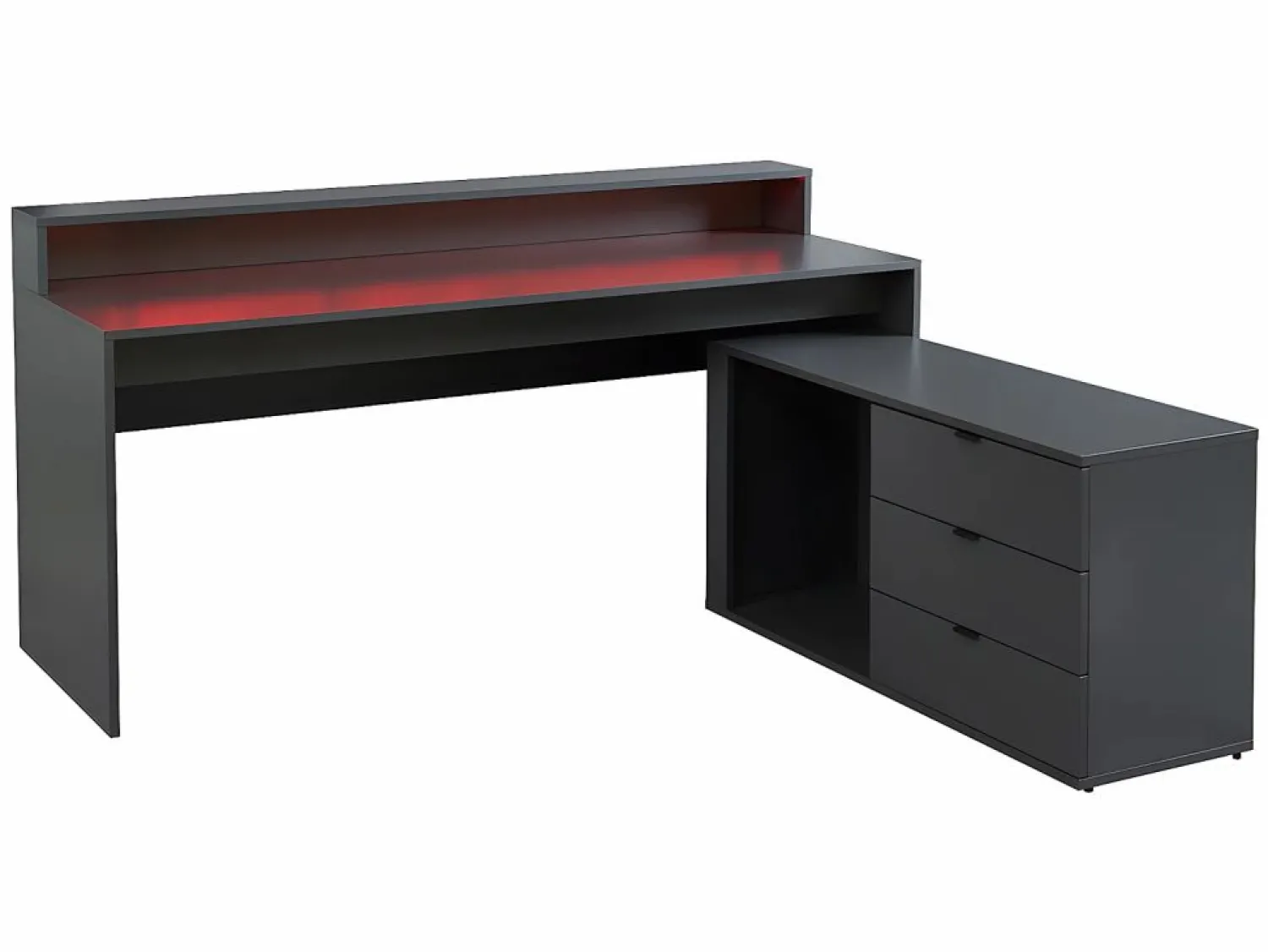 Vente-unique Escritorio gaming de esquina - Con LED - 3 cajones y 2 estantes - MDF - Gris - NEHA