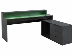 Vente-unique Escritorio gaming de esquina - Con LED - 3 cajones y 2 estantes - MDF - Gris - NEHA