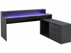 Vente-unique Escritorio gaming de esquina - Con LED - 3 cajones y 2 estantes - MDF - Gris - NEHA