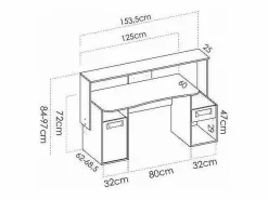 Clearance Escritorio gaming Fosk acabado grafito 84/97 cm(alto)153,5 cm(ancho)62/69 cm(fondo) Mesa Gaming