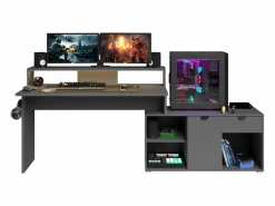 Outlet Escritorio gaming modular Playit de melamina con LED 94,8x134 a 167,7x60 cm Gris