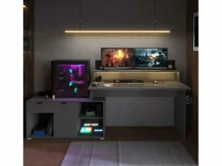 Outlet Escritorio gaming modular Playit de melamina con LED 94,8x134 a 167,7x60 cm Gris
