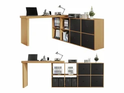 Best Escritorio giratorio 360° 260×48×78 cm - con 4 compartimentos - 4 cajones - MDF - natural + negro Escritorio Rinconero