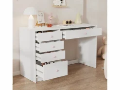 Merax Escritorio infantil sencillo - 120 x 45 x 74 cm - con 5 cajones - MDF - Blanco