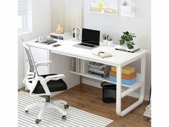 Hot Escritorio informático escandinavo de 100 cm con grandes estantes integrados, diseño moderno y ergonómico Blanco