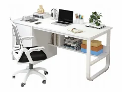 Hot Escritorio informático escandinavo de 100 cm con grandes estantes integrados, diseño moderno y ergonómico Blanco
