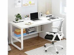 Hot Escritorio informático escandinavo de 100 cm con grandes estantes integrados, diseño moderno y ergonómico Blanco