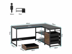 Escritorio informático en forma de L con cajones de almacenamiento, escritorio de oficina en forma de L reversible Mesa De Ordenador