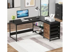 Escritorio informático en forma de L con cajones de almacenamiento, escritorio de oficina en forma de L reversible Mesa De Ordenador