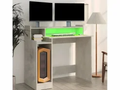 Online Escritorio LED madera contrachapada hormigón 97x45x90 cm Mesa Gaming