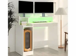 New Clicnbuy Escritorio LED madera contrachapada brillo 97x45x90 cm Blanco