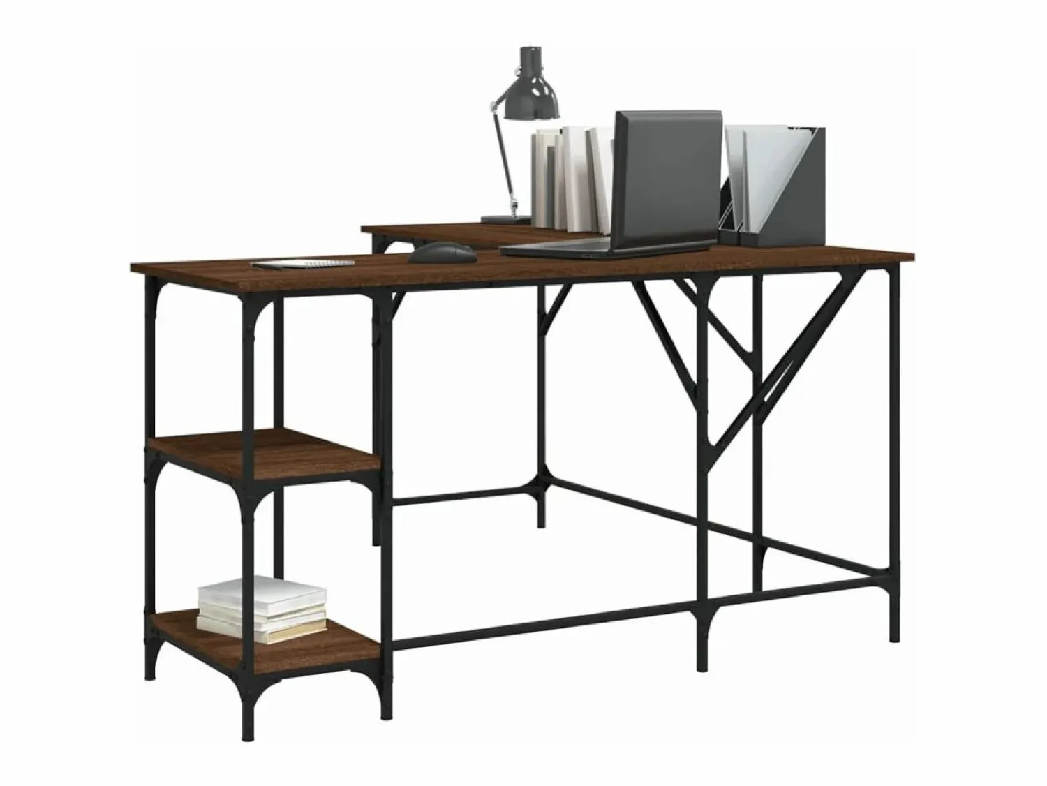 Escritorio madera de ingeniería roble marrón 139x139x75 cm ES329241