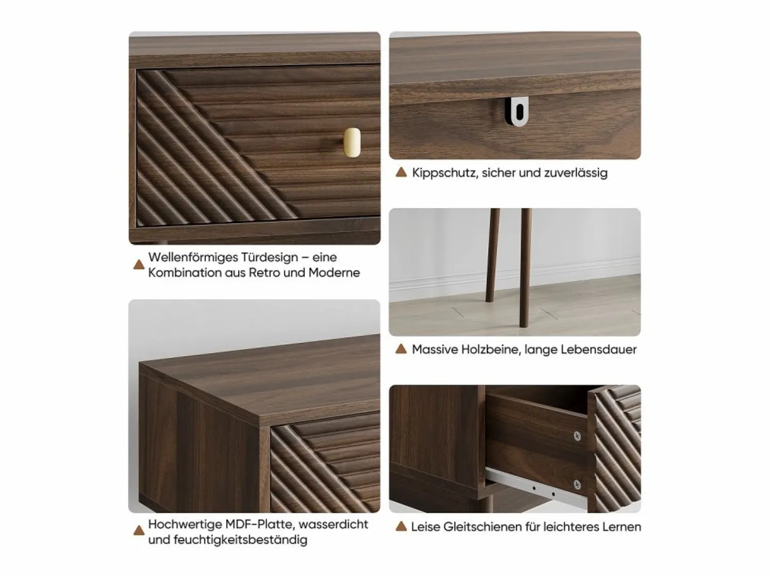 Escritorio Mid-Century, 2 cajones, MDF, nogal (100x35x80 cm)