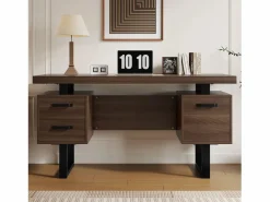 Hot Escritorio moderno con almacenaje, MDF + metal, diseño minimalista, color marrón (135x54x76 cm) Negro