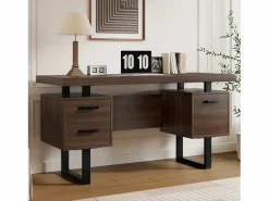 Hot Escritorio moderno con almacenaje, MDF + metal, diseño minimalista, color marrón (135x54x76 cm) Negro