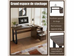 Best Escritorio moderno para computadora en MDF+Metal - con almacenamiento abierto y 2 cajones - Marrón - 161x54x76,3cm Mesa De Ordenador