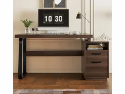 Best Escritorio moderno para computadora en MDF+Metal - con almacenamiento abierto y 2 cajones - Marrón - 161x54x76,3cm Mesa De Ordenador