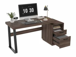 Best Escritorio moderno para computadora en MDF+Metal - con almacenamiento abierto y 2 cajones - Marrón - 161x54x76,3cm Mesa De Ordenador