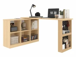 Discount Escritorio multifuncional, con estantes y armarios, forma variable, tablero grueso, MDF, color natural (140x104x75 cm) Marru00f3n
