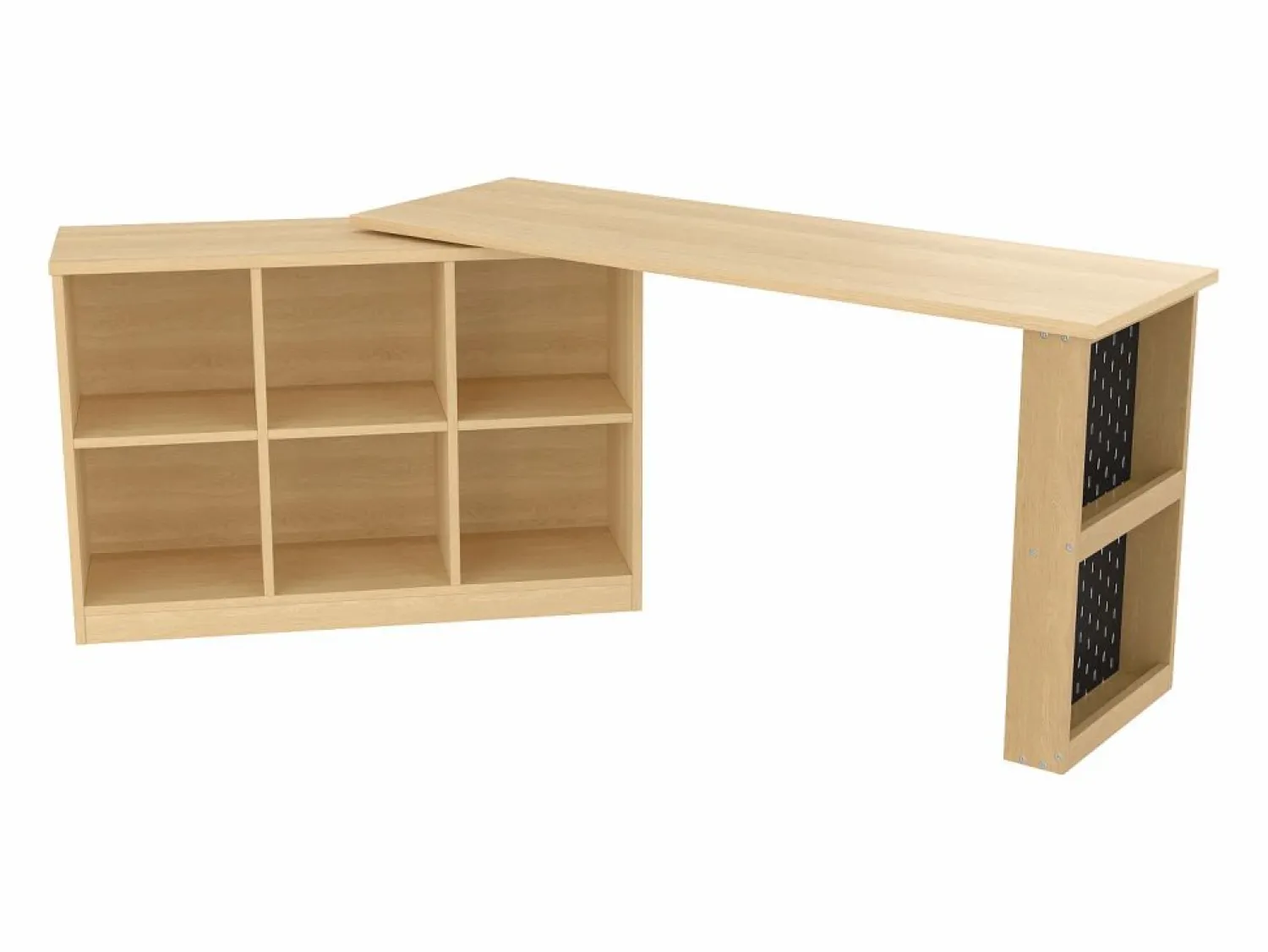 Discount Escritorio multifuncional, con estantes y armarios, forma variable, tablero grueso, MDF, color natural (140x104x75 cm) Marru00f3n