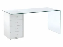 Online Vente-unique Escritorio MURIEL - Cristal templado y MDF - Blanco Transparente / Blanco