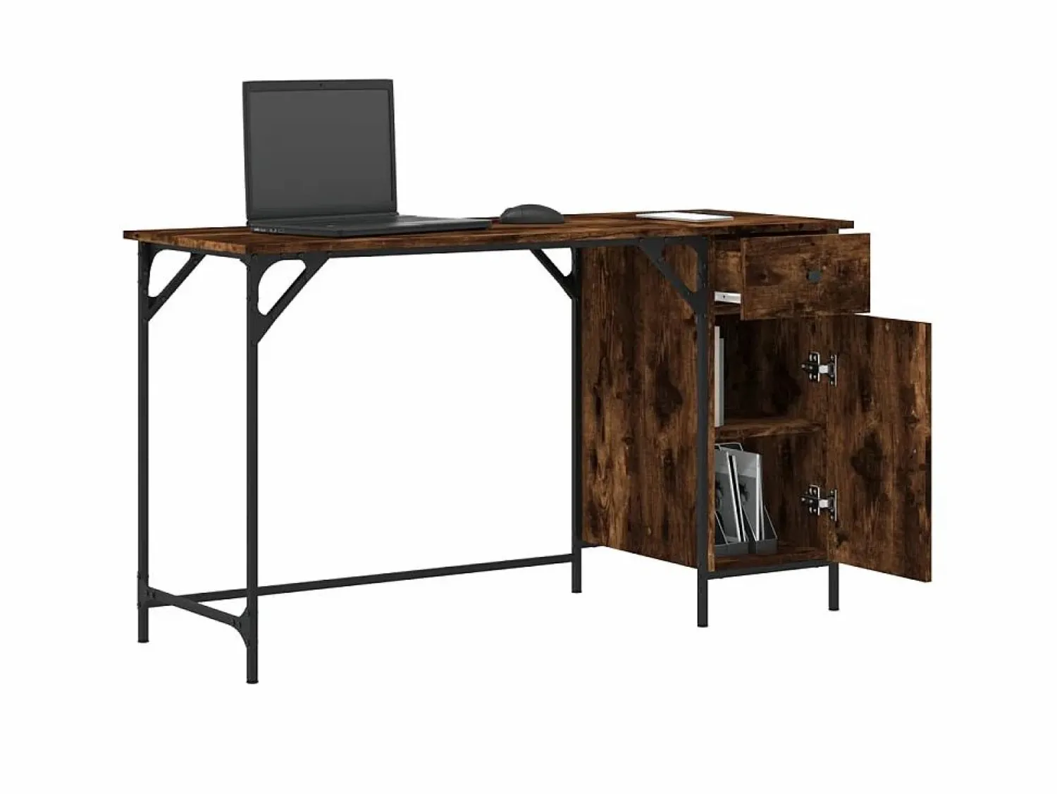Escritorio ordenador madera ingeniería roble humo 131x48x75 cm ES320266 Marru00f3n