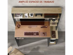 Homcom Escritorio Oslo 5 estantes con soporte negro 138x114x45 cm